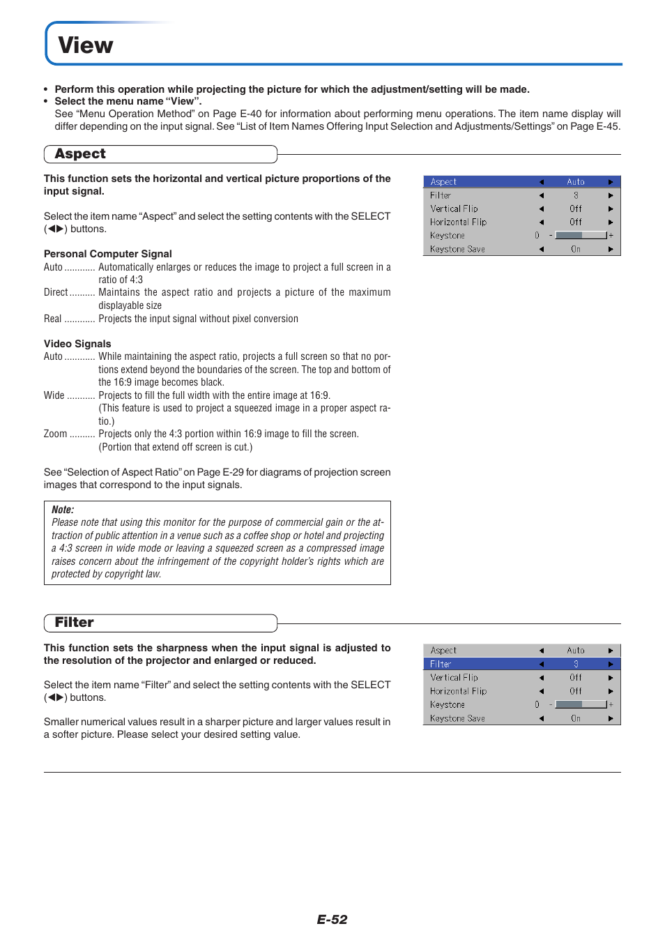 View, Aspect, Filter | PLUS Vision U5-632 User Manual | Page 53 / 72