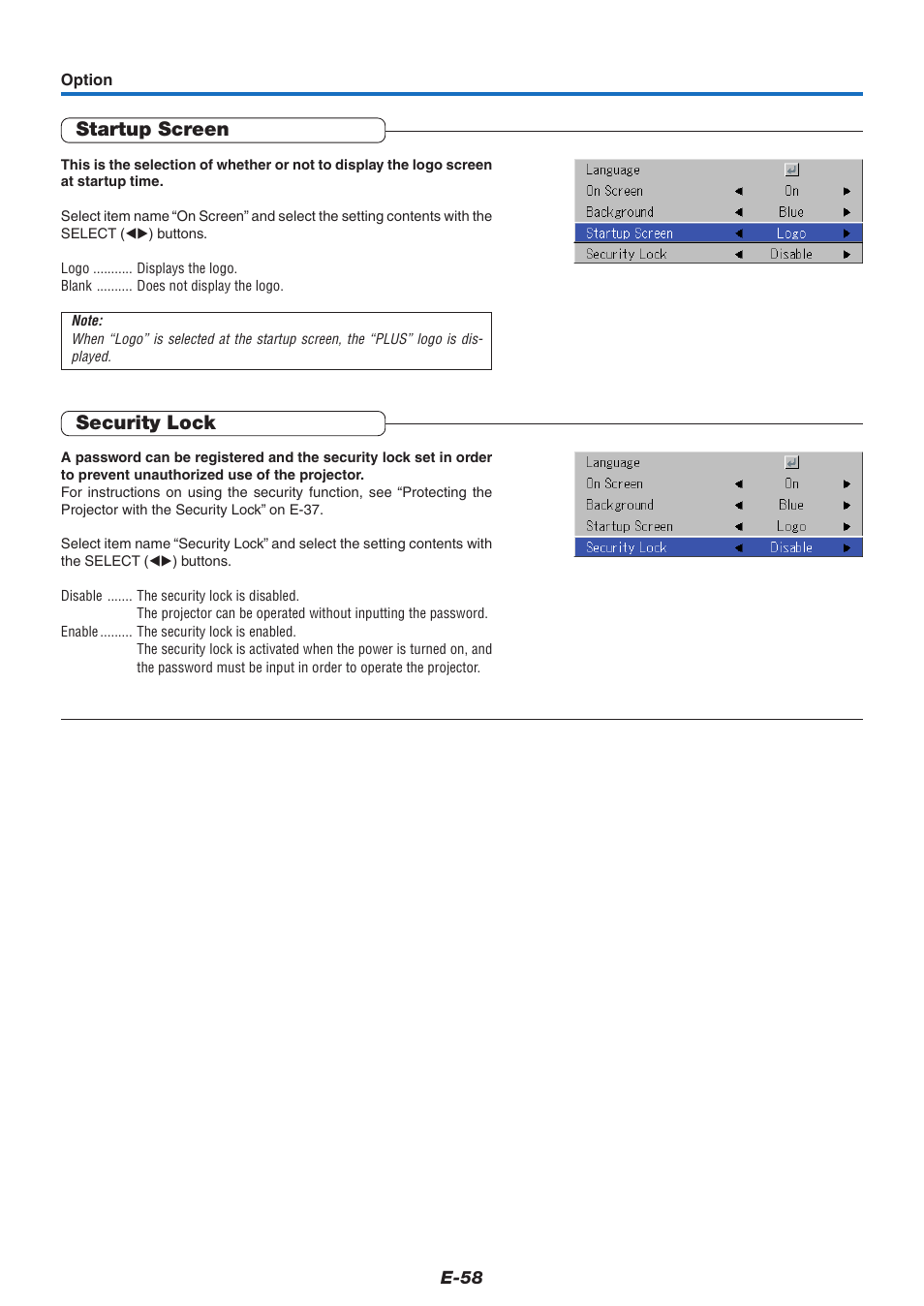 Startup screen, Security lock | PLUS Vision U5-632 User Manual | Page 59 / 72
