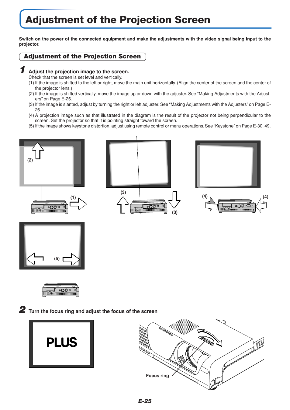 Adjustment of the projection screen | PLUS Vision V3-131 User Manual | Page 25 / 67