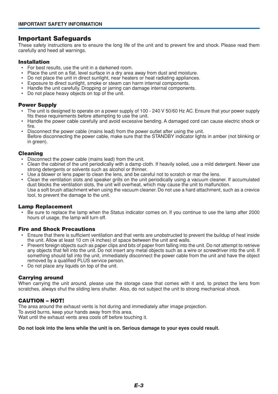 Important safeguards | PLUS Vision V3-131 User Manual | Page 3 / 67