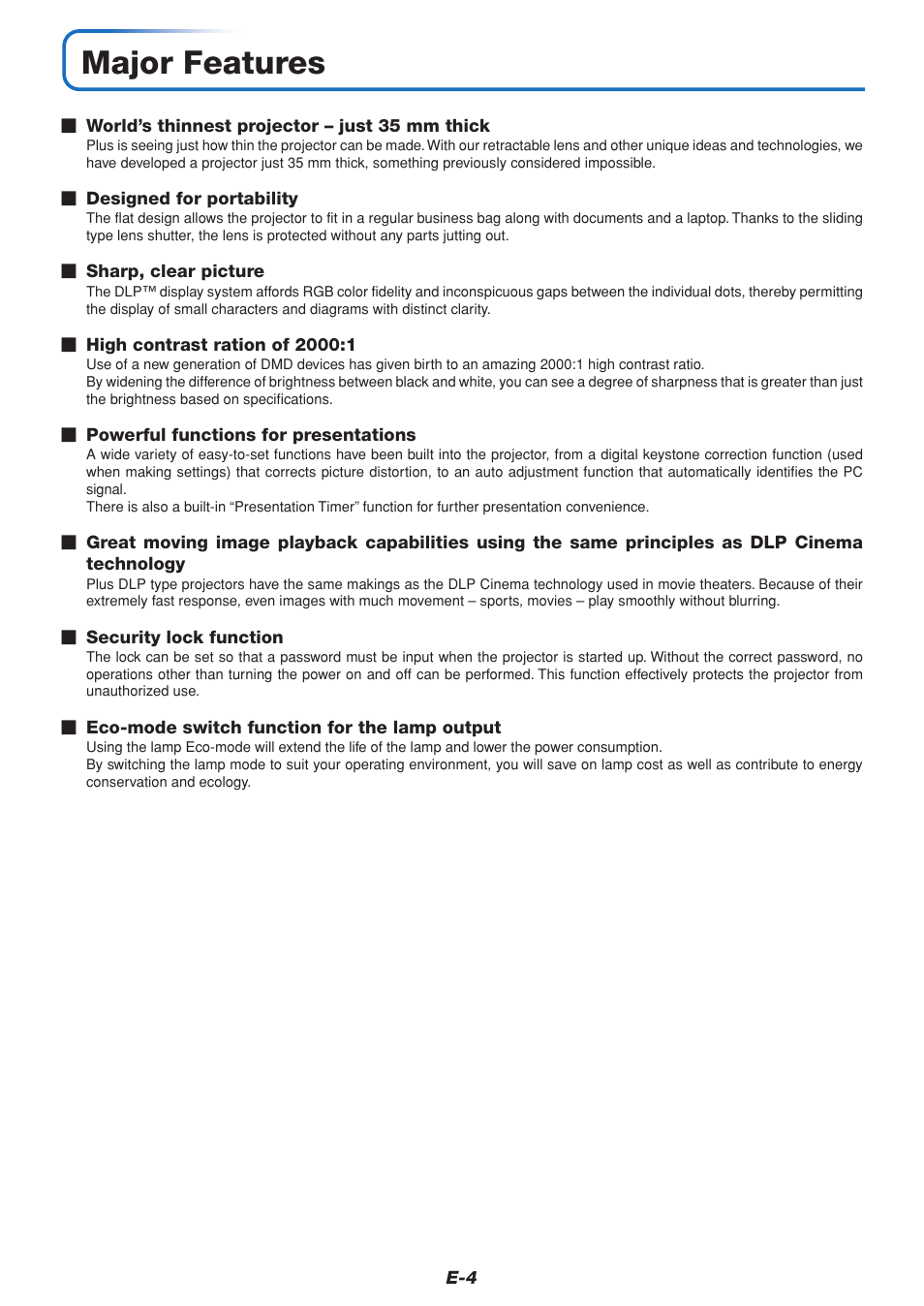 Major features | PLUS Vision V3-131 User Manual | Page 4 / 67