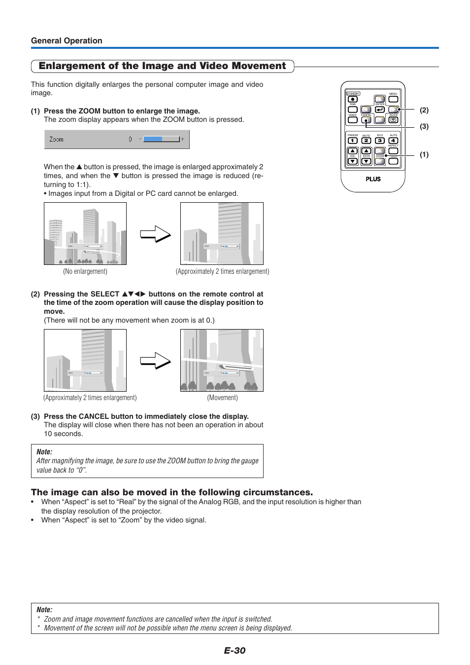 Enlargement of the image and video movement, E-30, General operation | PLUS Vision U4-237 User Manual | Page 30 / 64