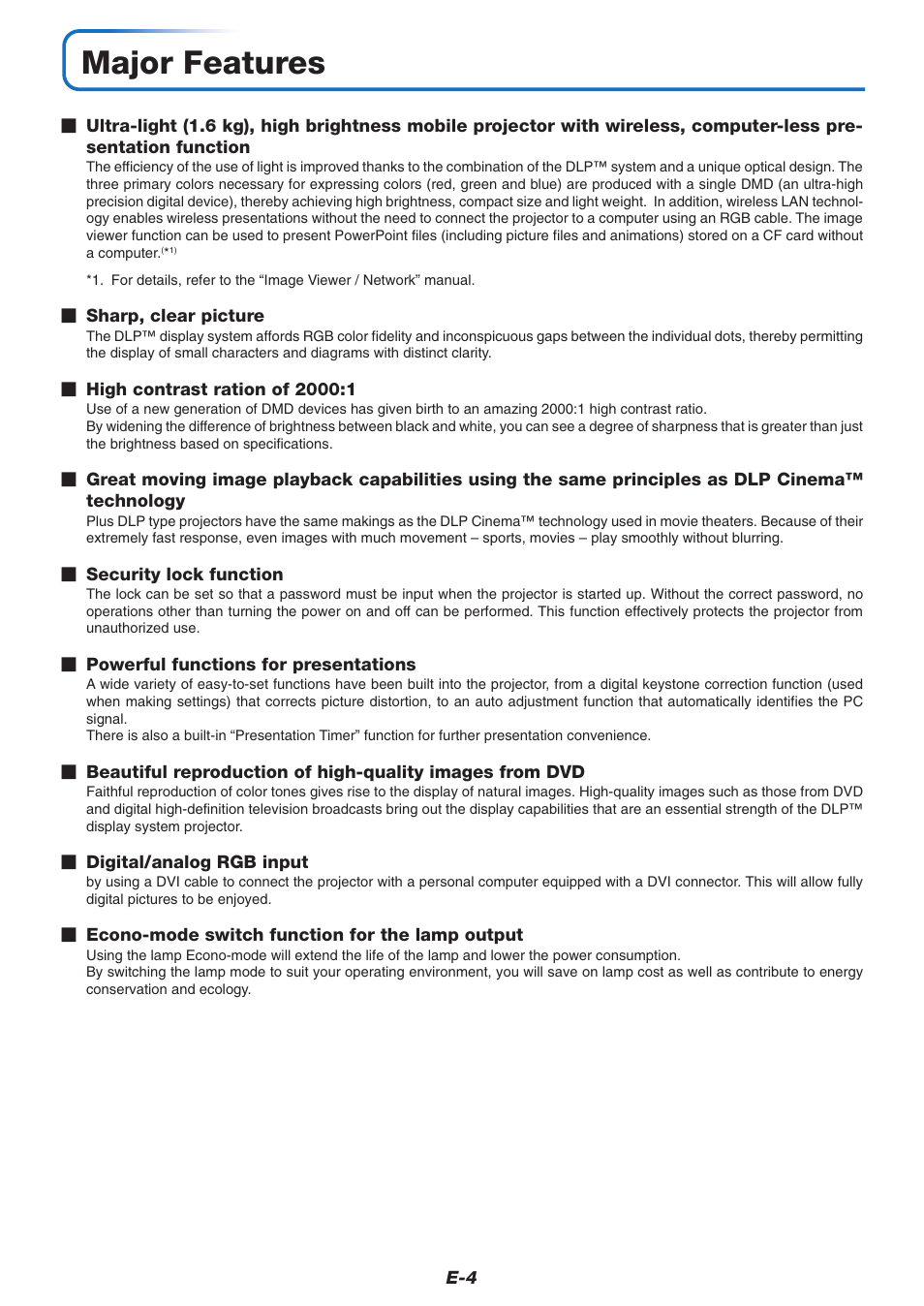 Major features | PLUS Vision U4-237 User Manual | Page 4 / 64