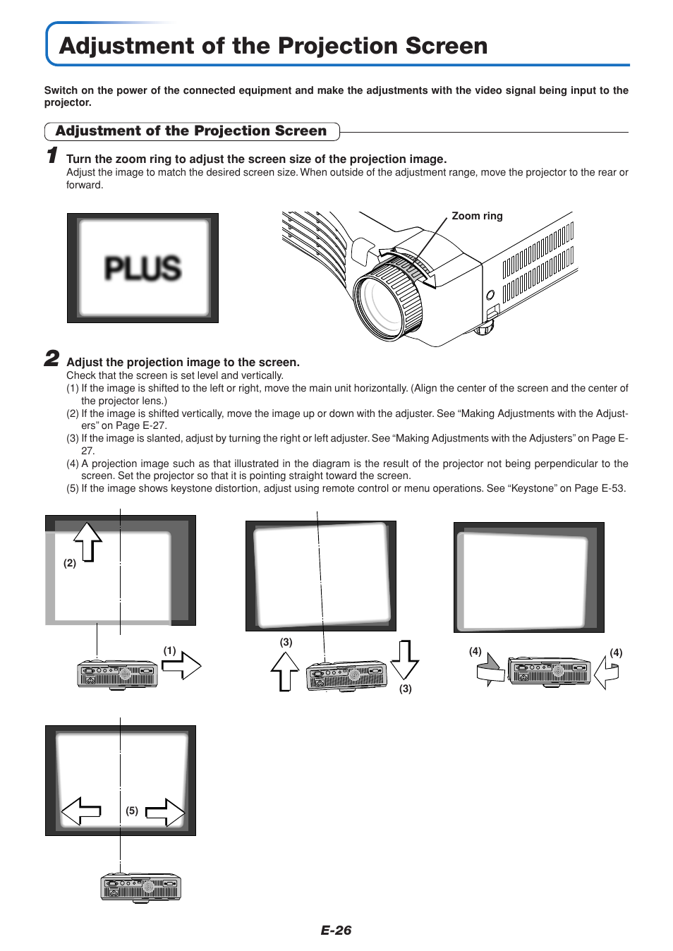 Adjustment of the projection screen | PLUS Vision U5-432 User Manual | Page 26 / 70