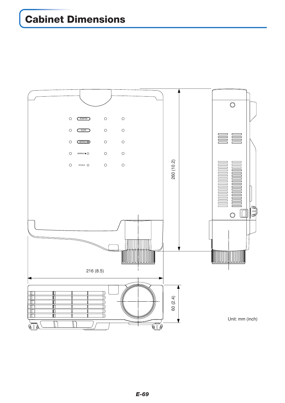 Cabinet dimensions, E-69 | PLUS Vision U5-432 User Manual | Page 69 / 70
