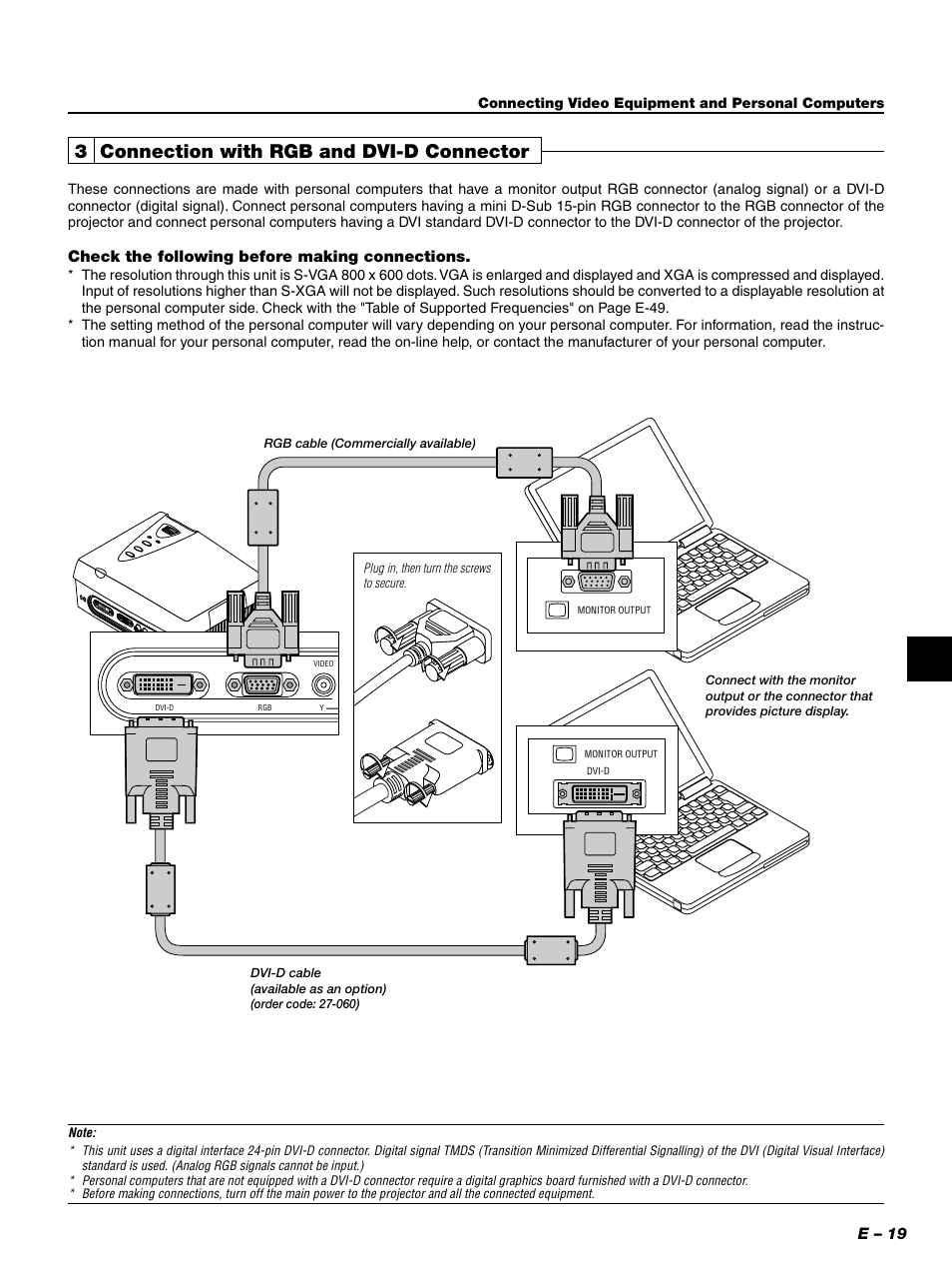 3 connection with rgb and dvi-d connector | PLUS Vision PLUS Piano HE-3200 User Manual | Page 19 / 51