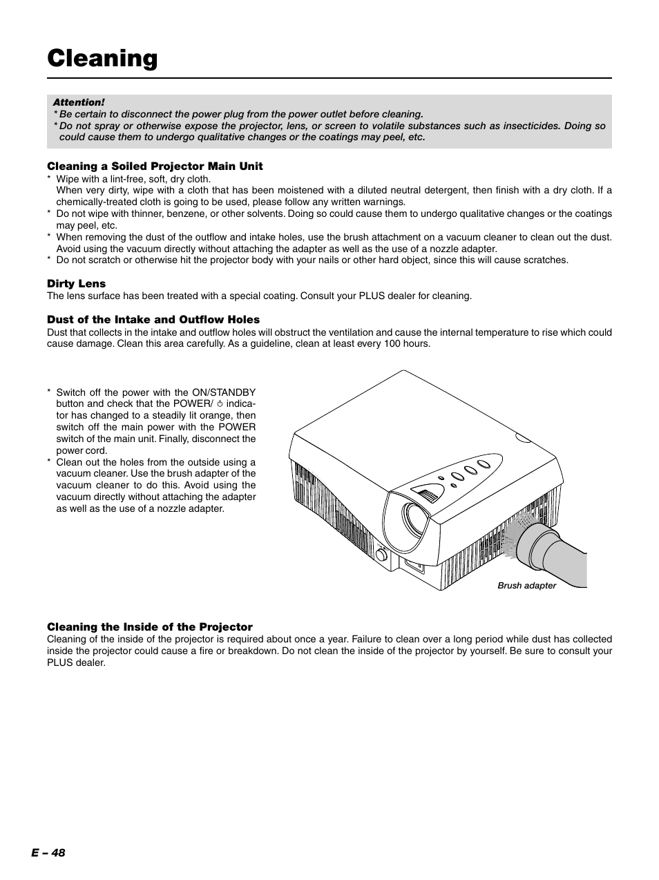 Cleaning | PLUS Vision PLUS Piano HE-3200 User Manual | Page 48 / 51