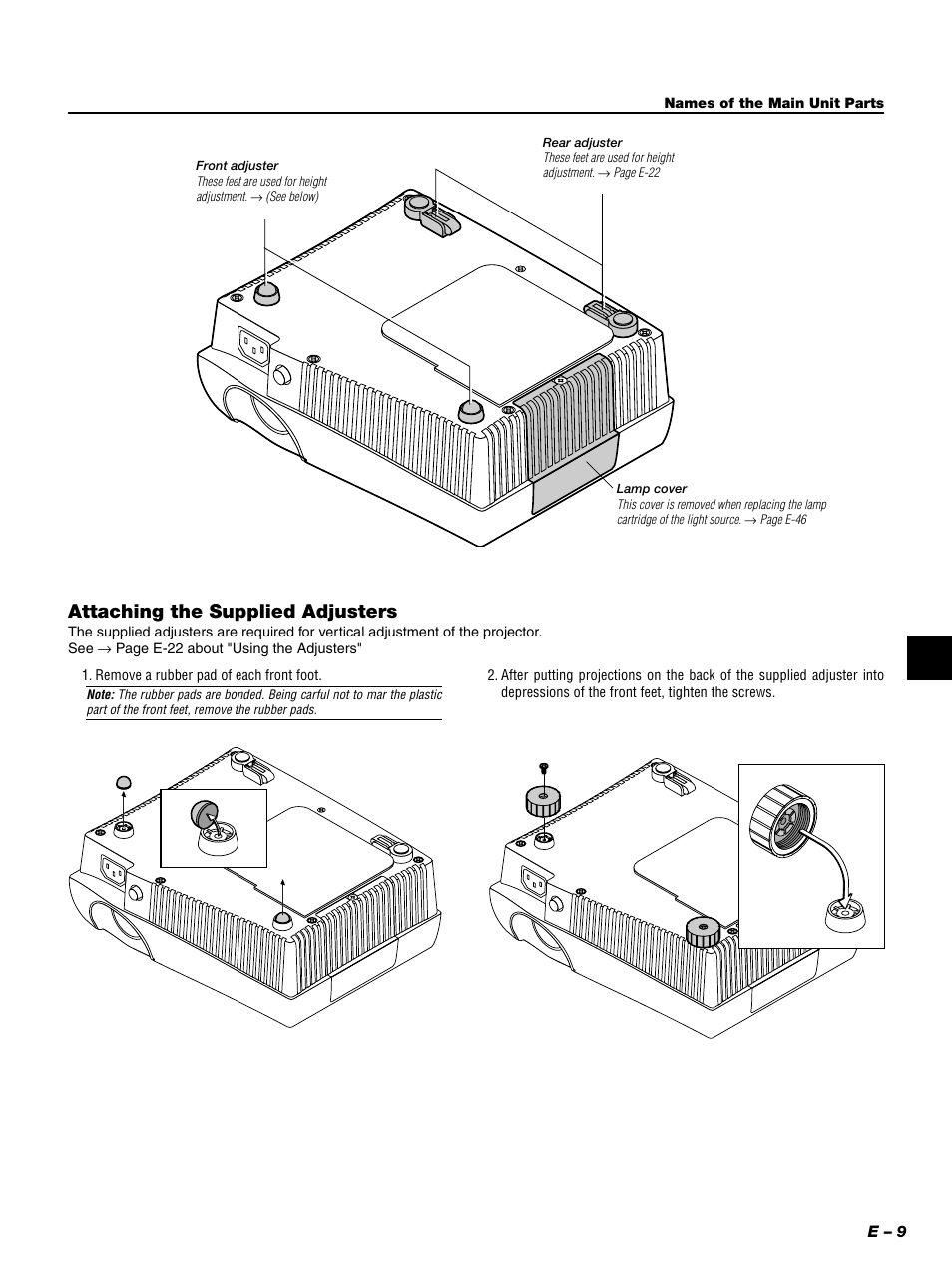 Attaching the supplied adjusters | PLUS Vision PLUS Piano HE-3200 User Manual | Page 9 / 51