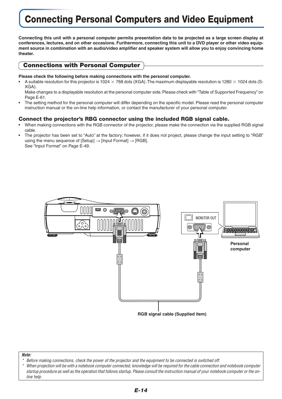 Connecting personal computers and video equipment, Connections with personal computer | PLUS Vision V-339 User Manual | Page 15 / 64