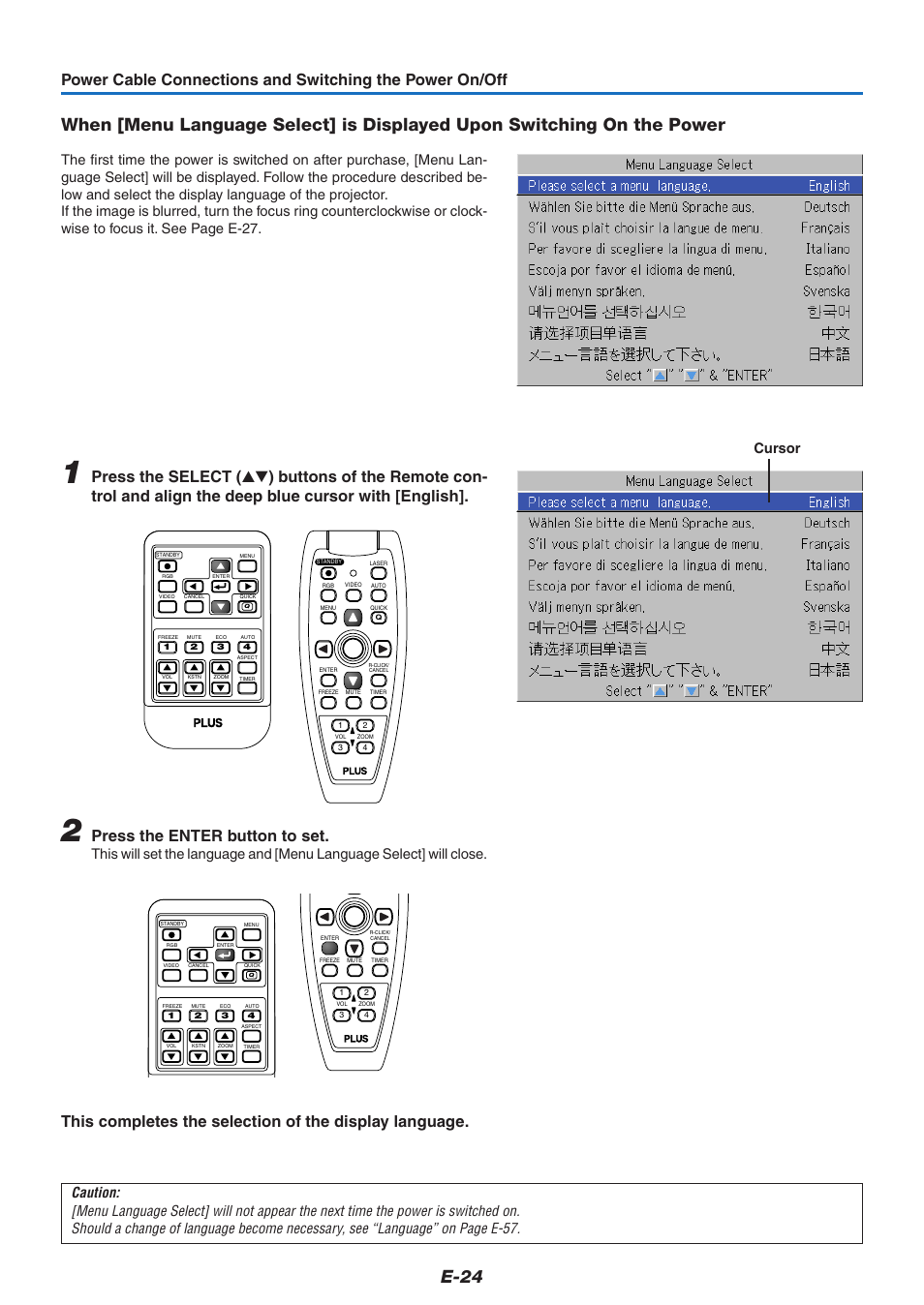 Press the enter button to set, Cursor | PLUS Vision U5-632h User Manual | Page 24 / 73