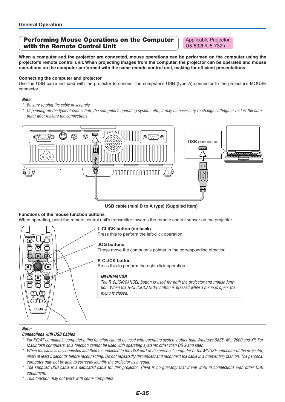 E-35, General operation | PLUS Vision U5-632h User Manual | Page 35 / 73
