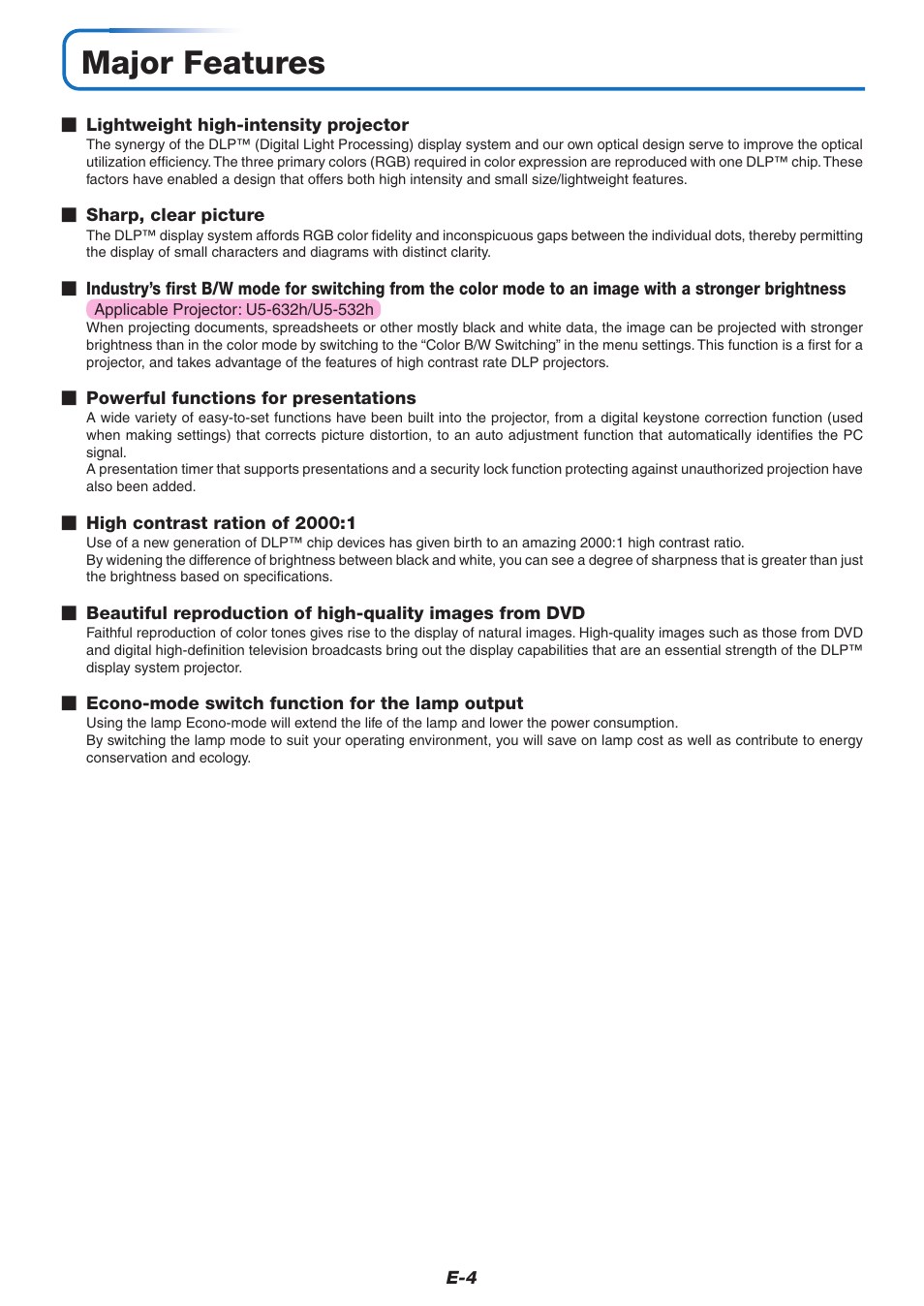 Major features | PLUS Vision U5-632h User Manual | Page 4 / 73