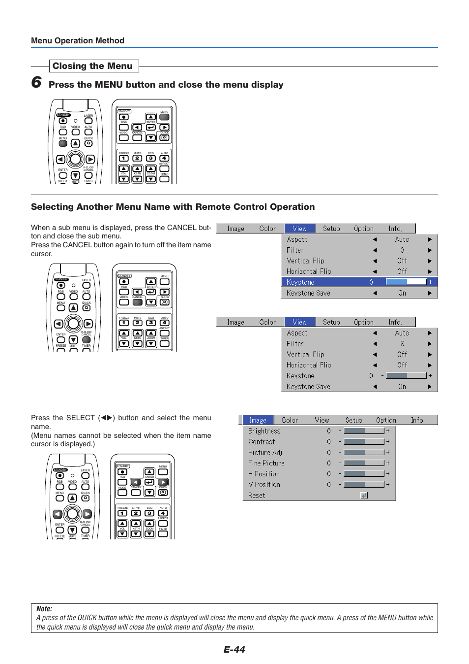 E-44, Menu operation method | PLUS Vision U5-632h User Manual | Page 44 / 73