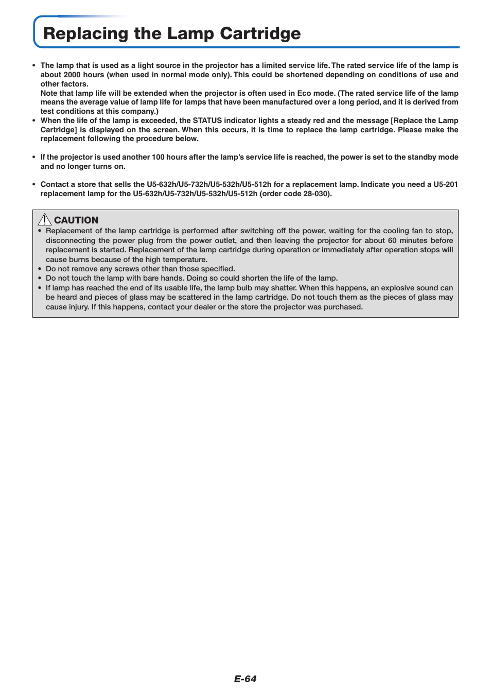 Replacing the lamp cartridge | PLUS Vision U5-632h User Manual | Page 64 / 73