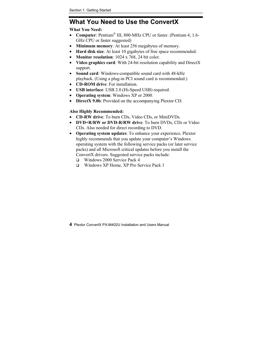 What you need to use the convertx | Plextor CONVERTX PX-M402U User Manual | Page 10 / 80