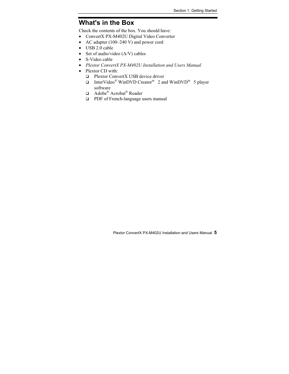 What's in the box | Plextor CONVERTX PX-M402U User Manual | Page 11 / 80