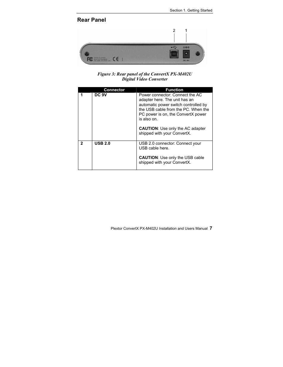 Rear panel | Plextor CONVERTX PX-M402U User Manual | Page 13 / 80