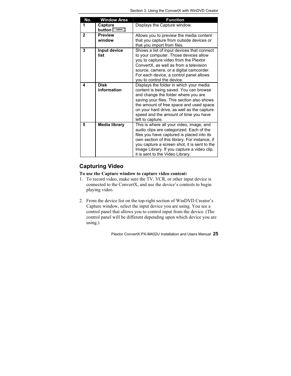 Capturing video | Plextor CONVERTX PX-M402U User Manual | Page 31 / 80