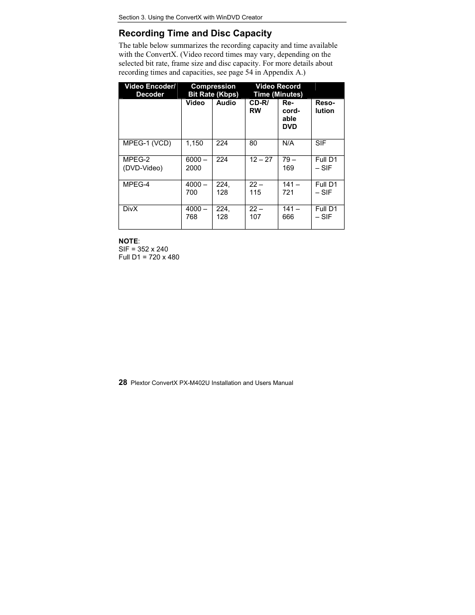 Recording time and disc capacity | Plextor CONVERTX PX-M402U User Manual | Page 34 / 80