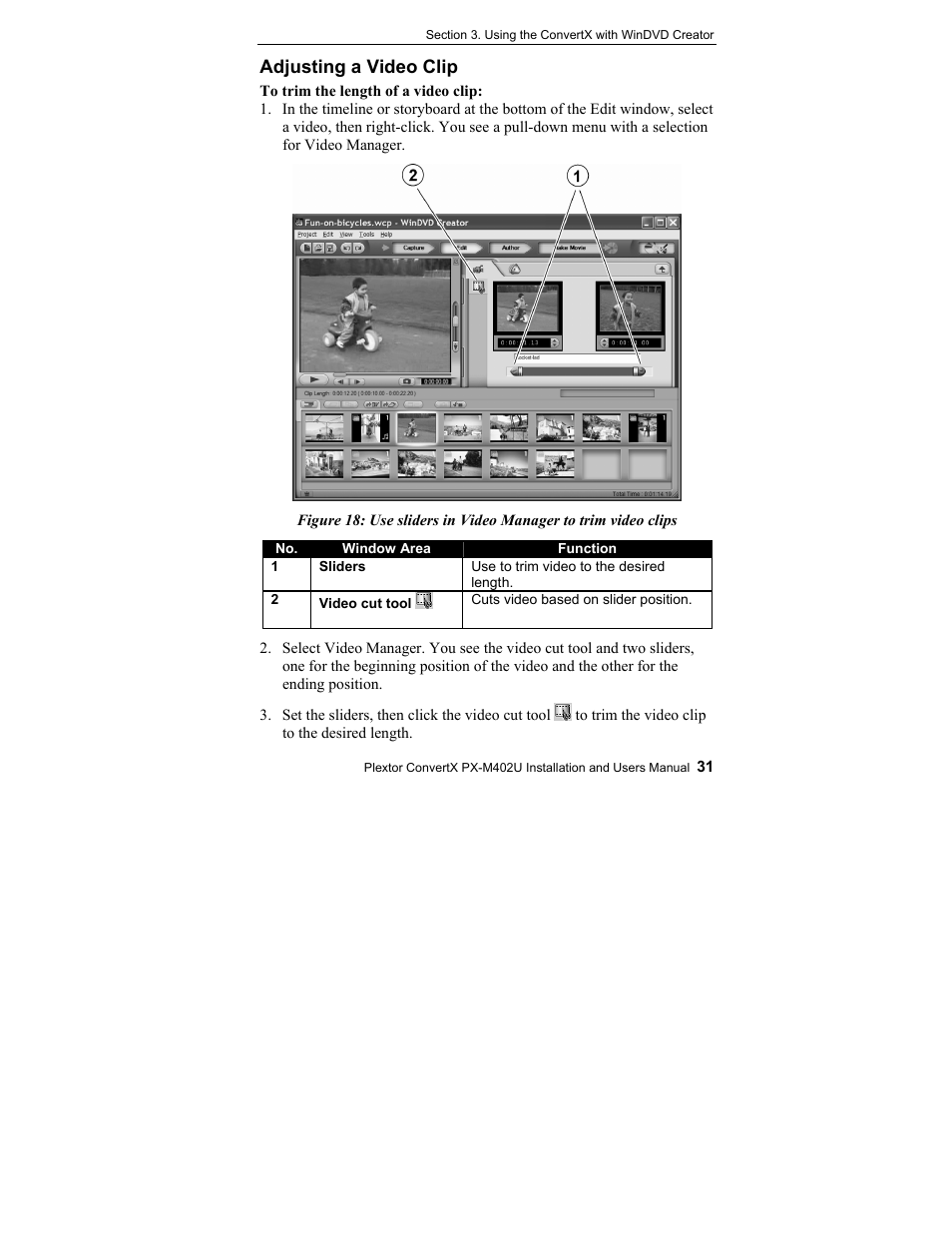 Adjusting a video clip | Plextor CONVERTX PX-M402U User Manual | Page 37 / 80