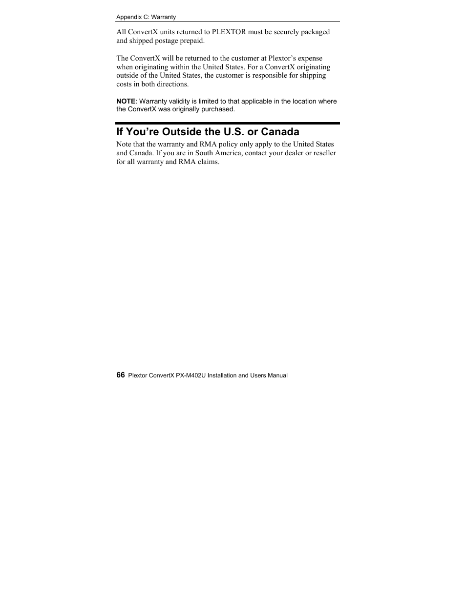 If you’re outside the u.s. or canada | Plextor CONVERTX PX-M402U User Manual | Page 72 / 80