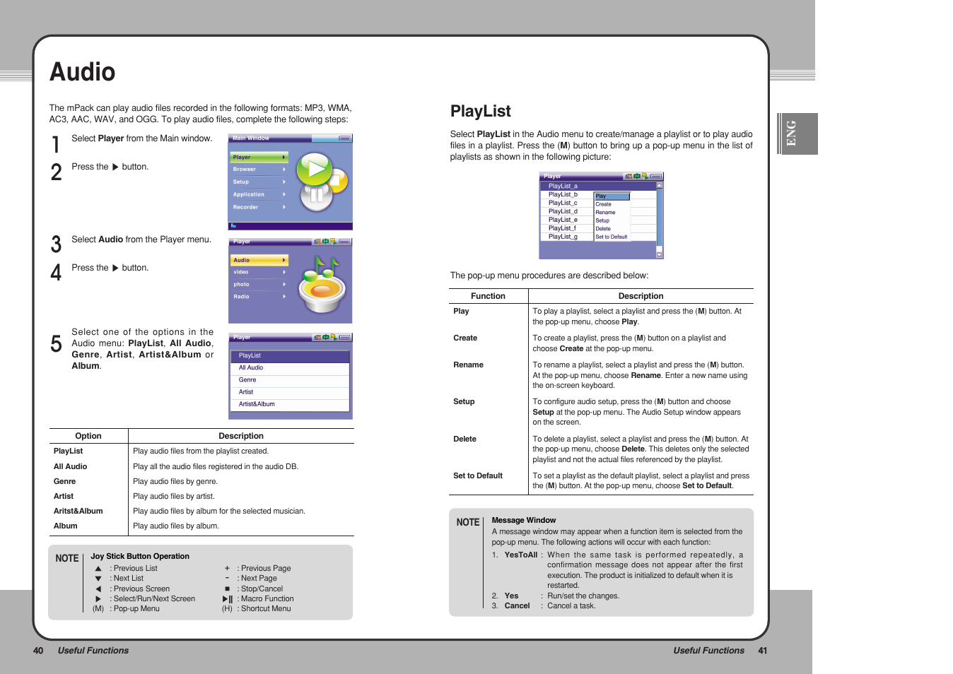 Audio, Playlist | PQI mPack User Manual | Page 22 / 48