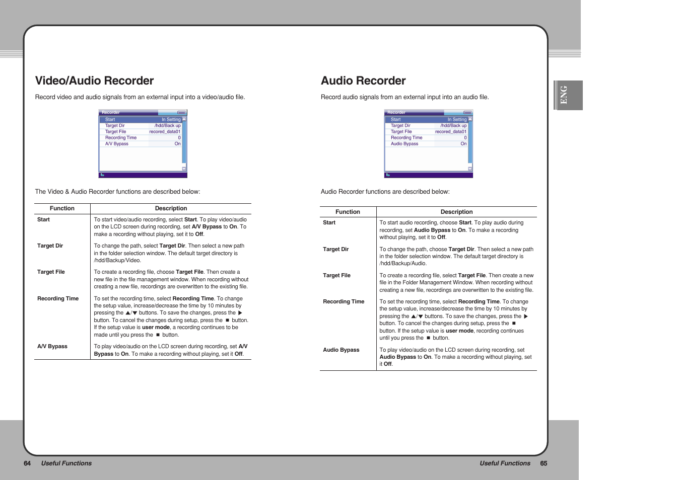 Video/audio recorder, Audio recorder | PQI mPack User Manual | Page 34 / 48