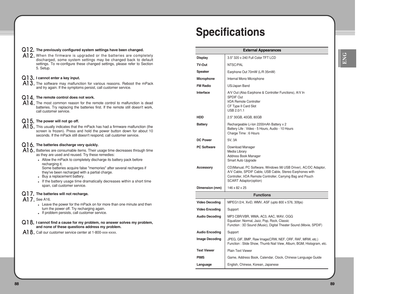 Specifications | PQI mPack User Manual | Page 46 / 48