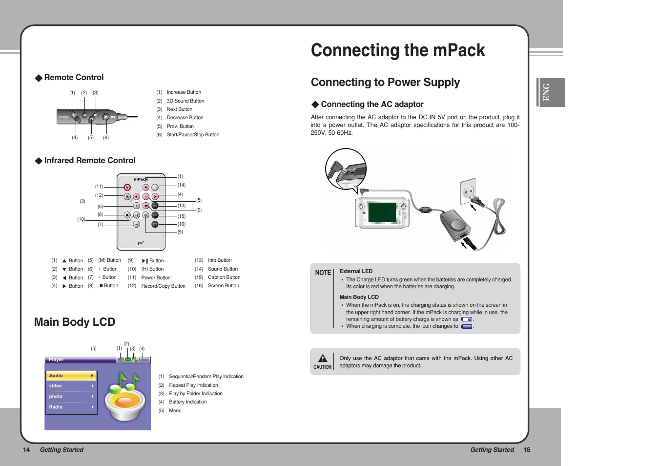 Connecting the mpack, Main body lcd, Connecting to power supply | PQI mPack User Manual | Page 9 / 48