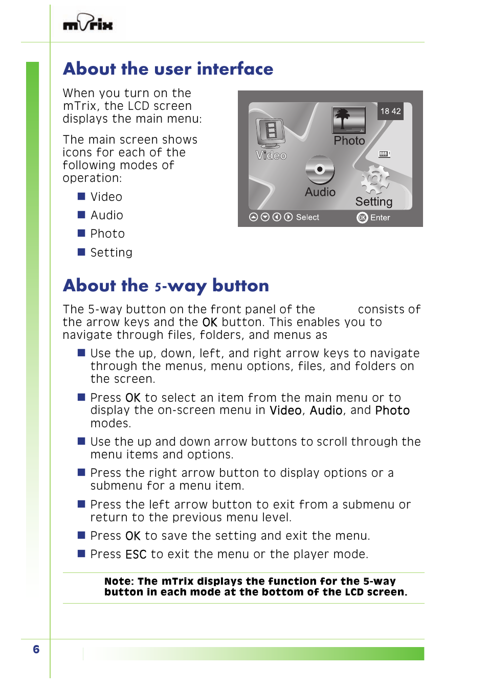 About the user interface, About the 5-way button | PQI Multimedia Player User Manual | Page 10 / 45