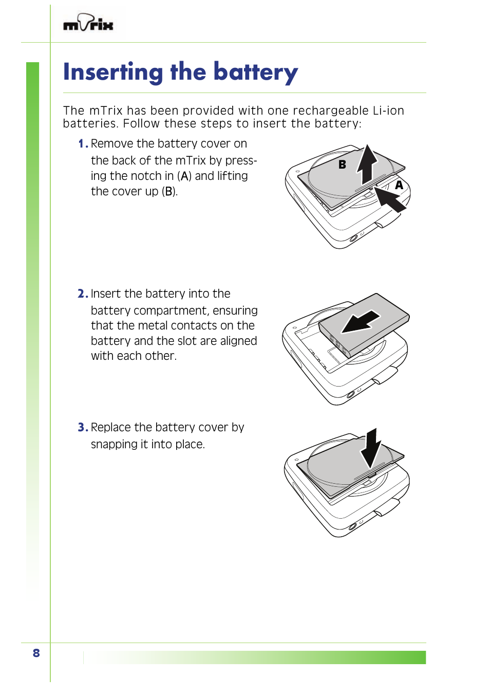 Inserting the battery | PQI Multimedia Player User Manual | Page 12 / 45