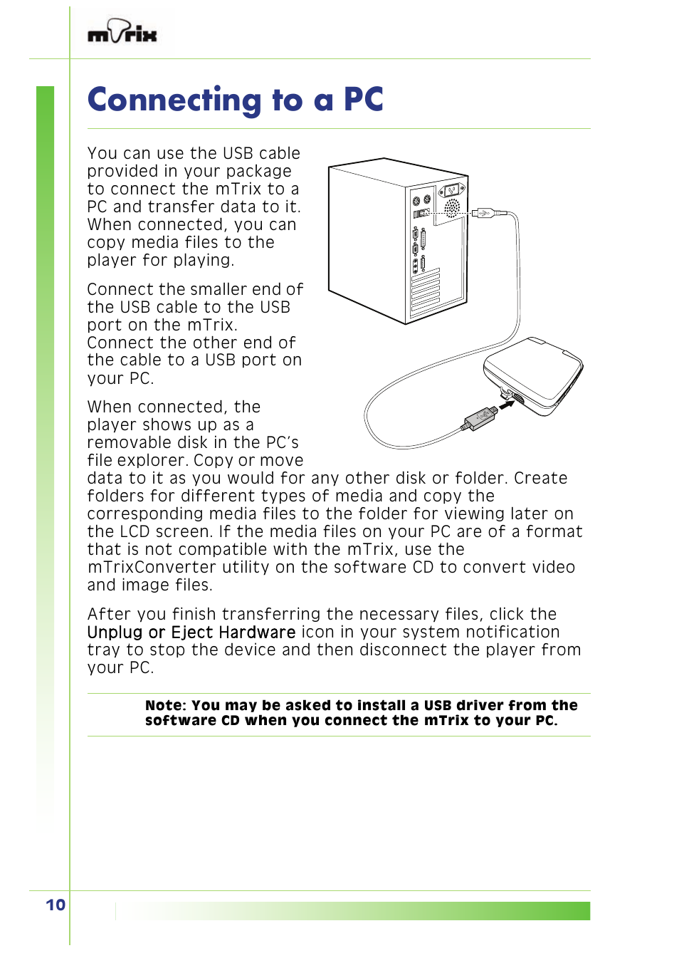 Connecting to a pc | PQI Multimedia Player User Manual | Page 14 / 45