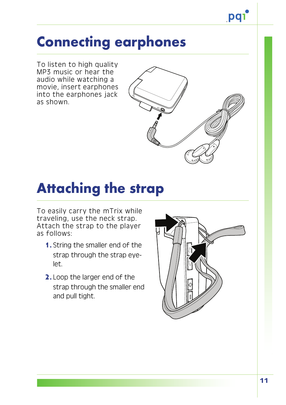 Connecting earphones, Attaching the strap | PQI Multimedia Player User Manual | Page 15 / 45