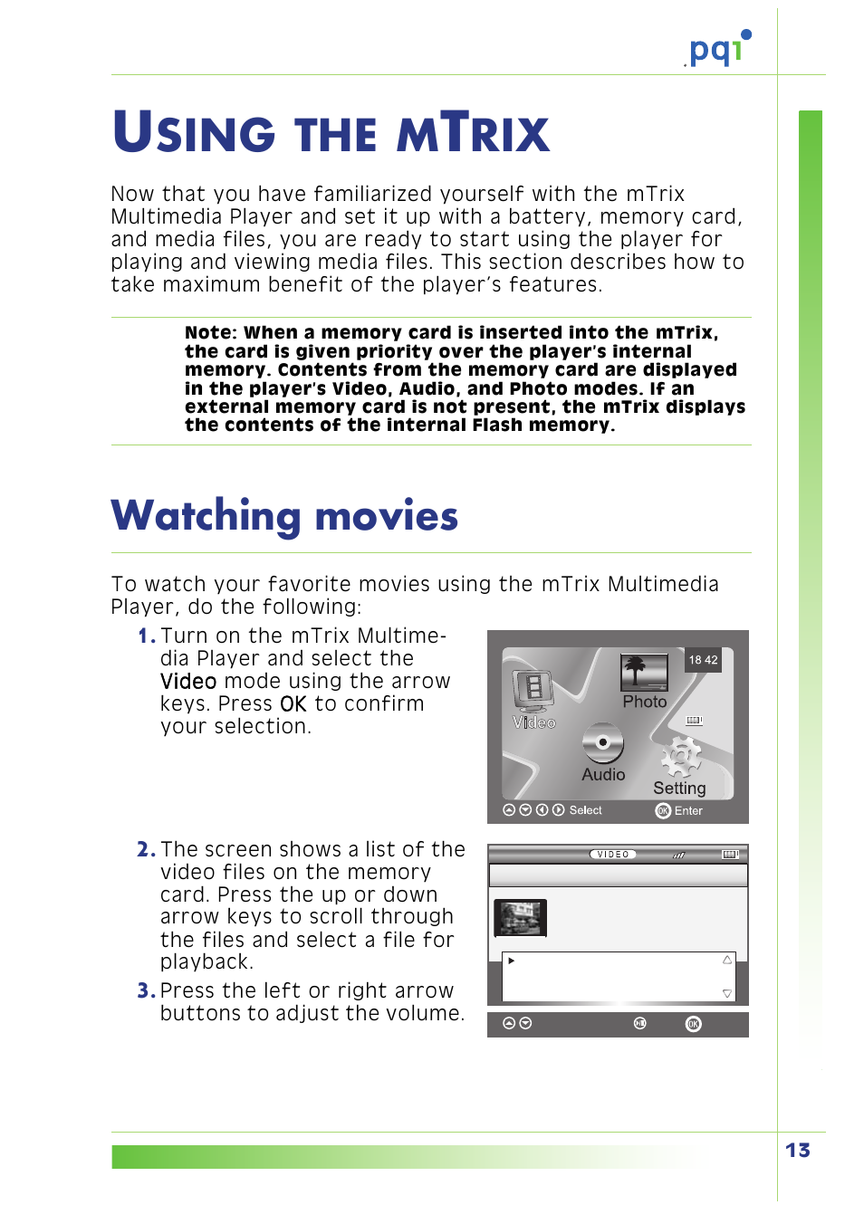 Using the mtrix, Watching movies, Sing | PQI Multimedia Player User Manual | Page 17 / 45