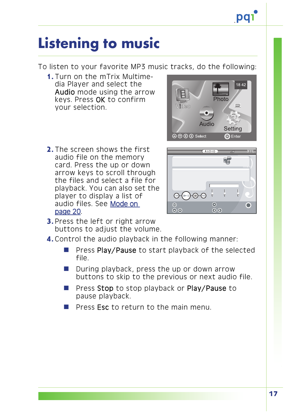 Listening to music | PQI Multimedia Player User Manual | Page 21 / 45