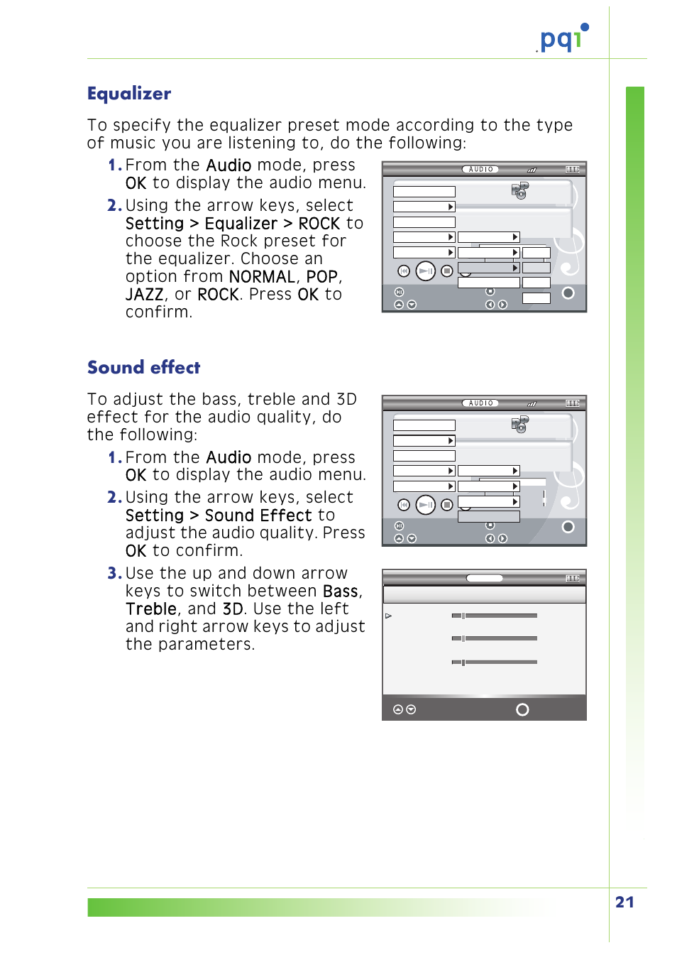 Equalizer, Sound effect | PQI Multimedia Player User Manual | Page 25 / 45