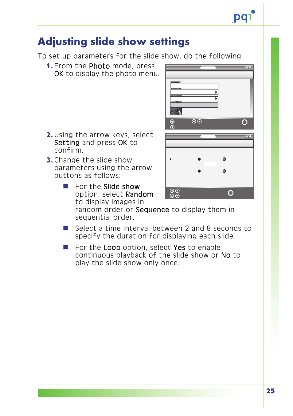 Adjusting slide show settings | PQI Multimedia Player User Manual | Page 29 / 45