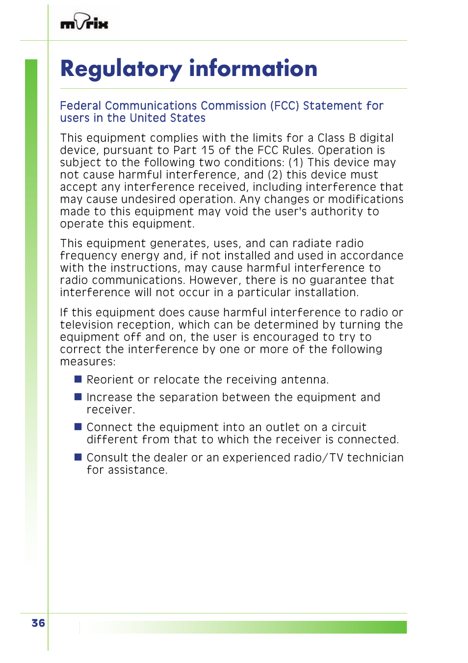 Regulatory information | PQI Multimedia Player User Manual | Page 40 / 45