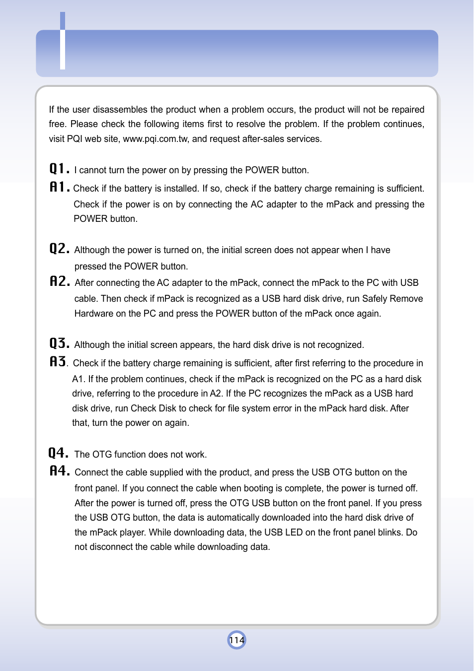 Troubleshooting | PQI P600 User Manual | Page 114 / 122