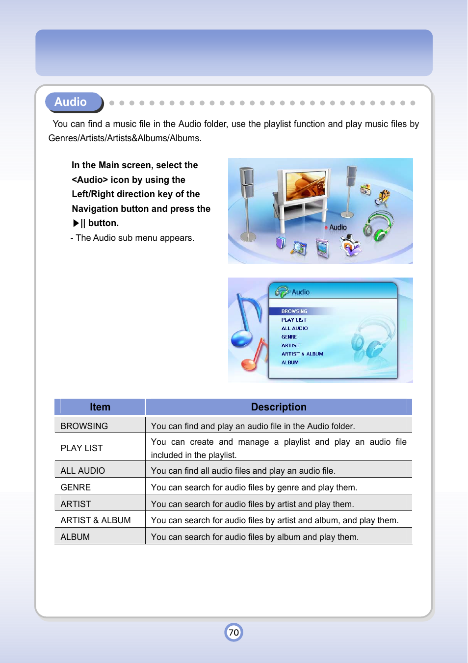 Audio | PQI P600 User Manual | Page 70 / 122