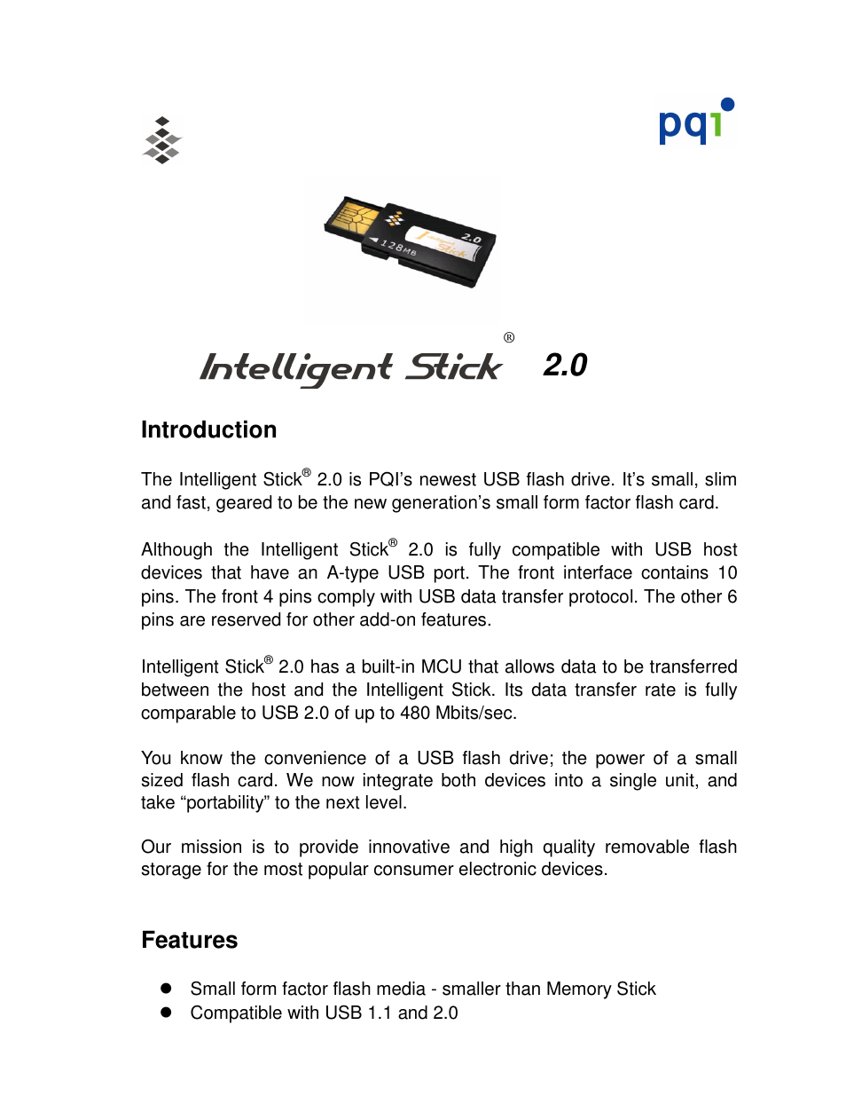 PQI I-Stick 2.0 User Manual | 5 pages