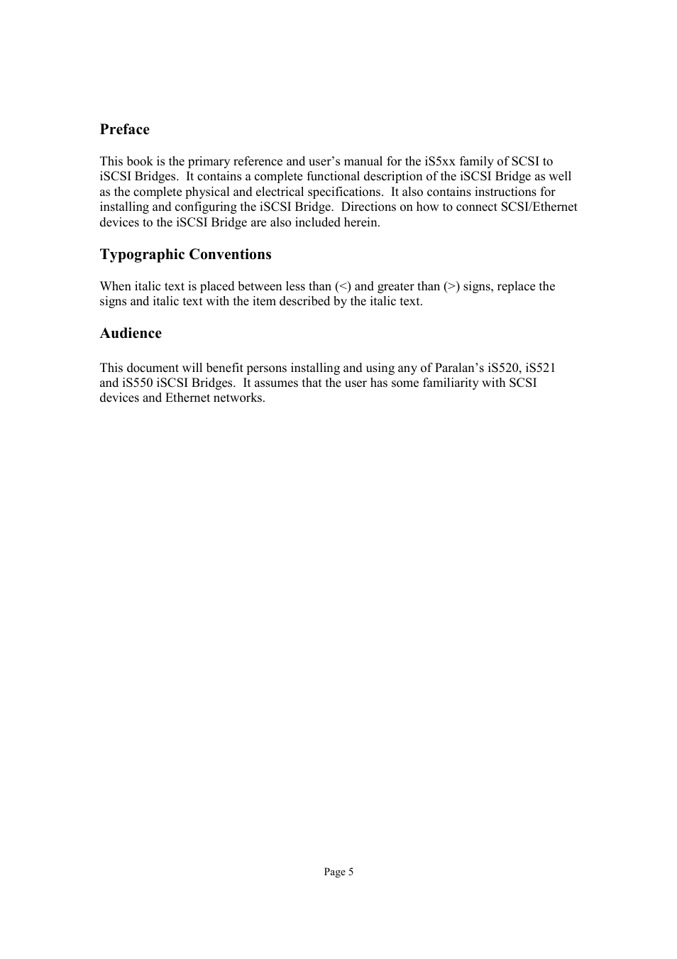 Preface, Typographic conventions, Audience | Paralan iS550 User Manual | Page 5 / 45