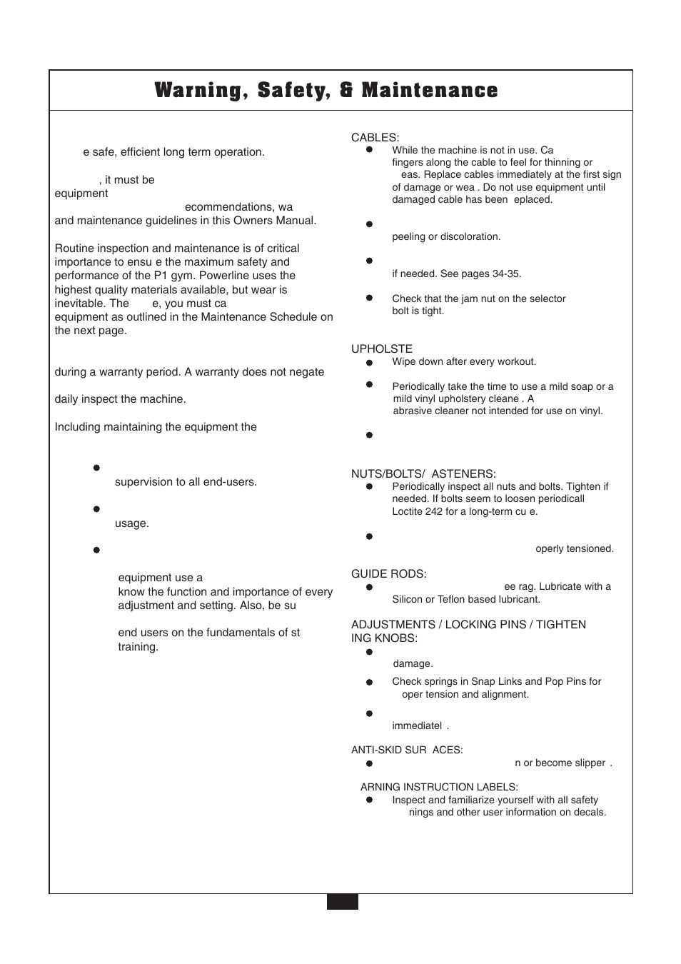 Warning, safety, & maintenance | Powerline P2X User Manual | Page 36 / 65