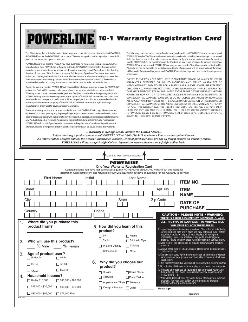 Item no. date of purchase, Item name | Powerline P2X User Manual | Page 64 / 65