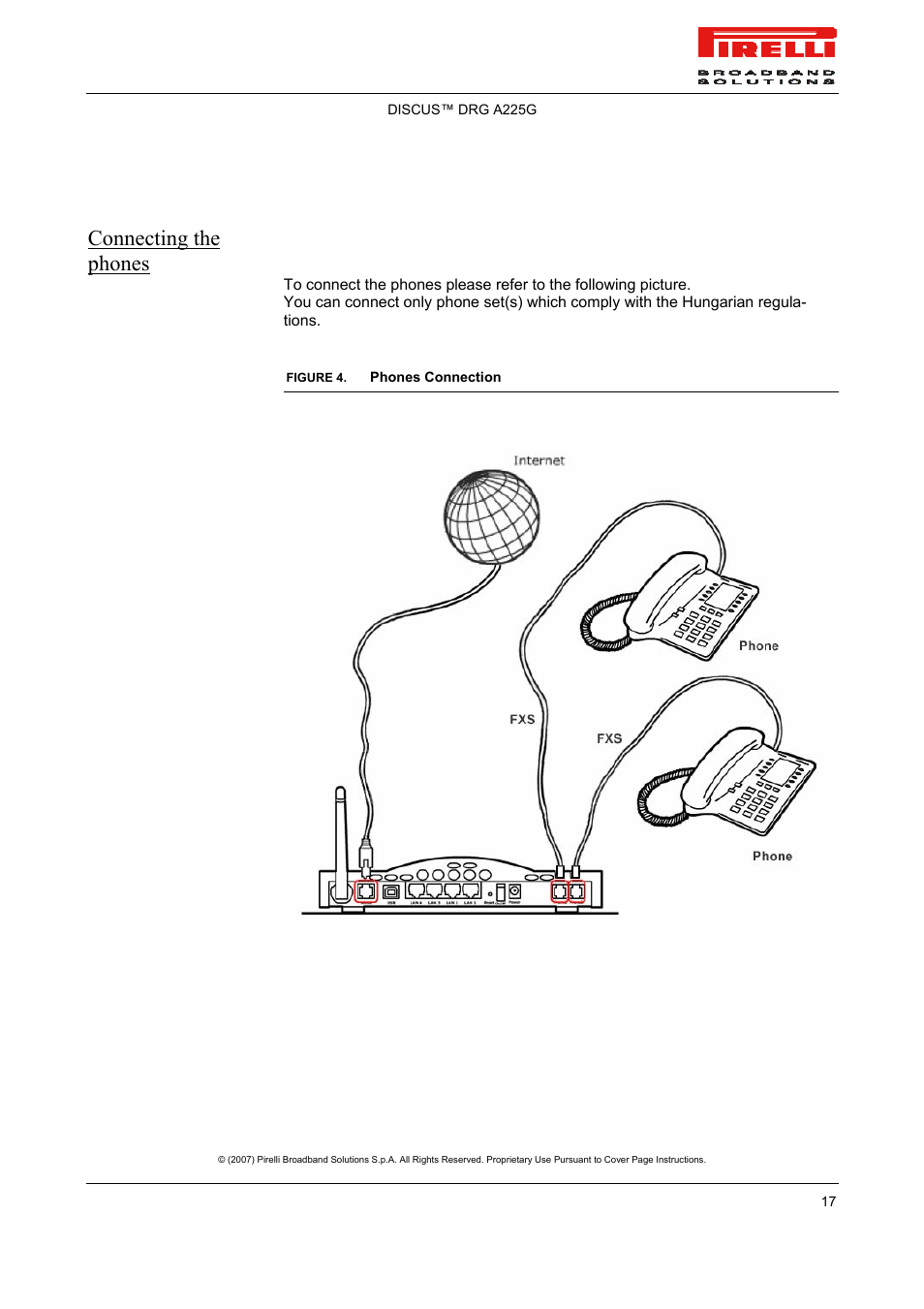 Connecting the phones | Pirelli DISCUS DRG A225G User Manual | Page 15 / 35