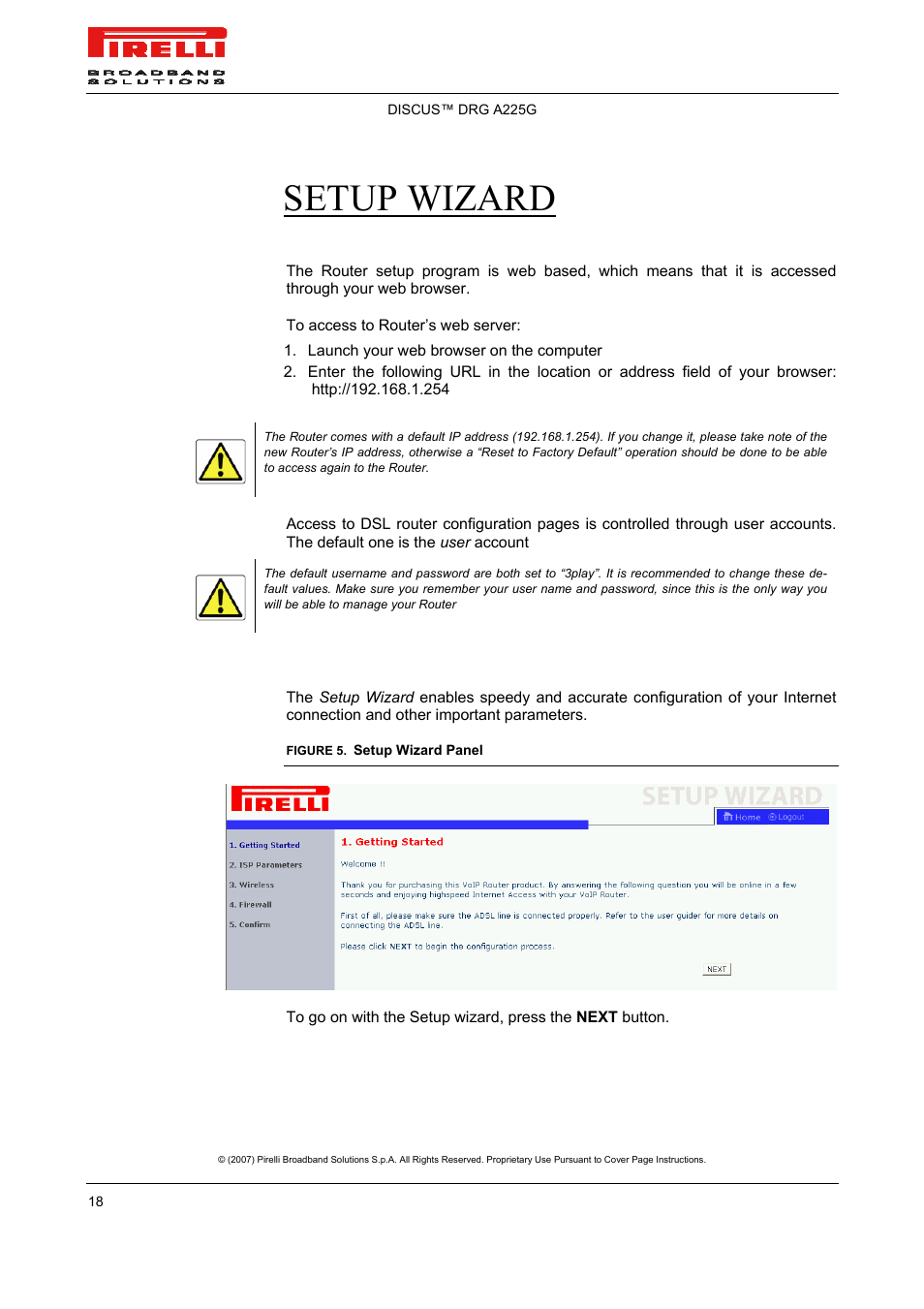 Setup wizard | Pirelli DISCUS DRG A225G User Manual | Page 16 / 35