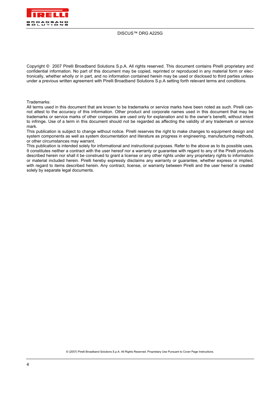Pirelli DISCUS DRG A225G User Manual | Page 2 / 35