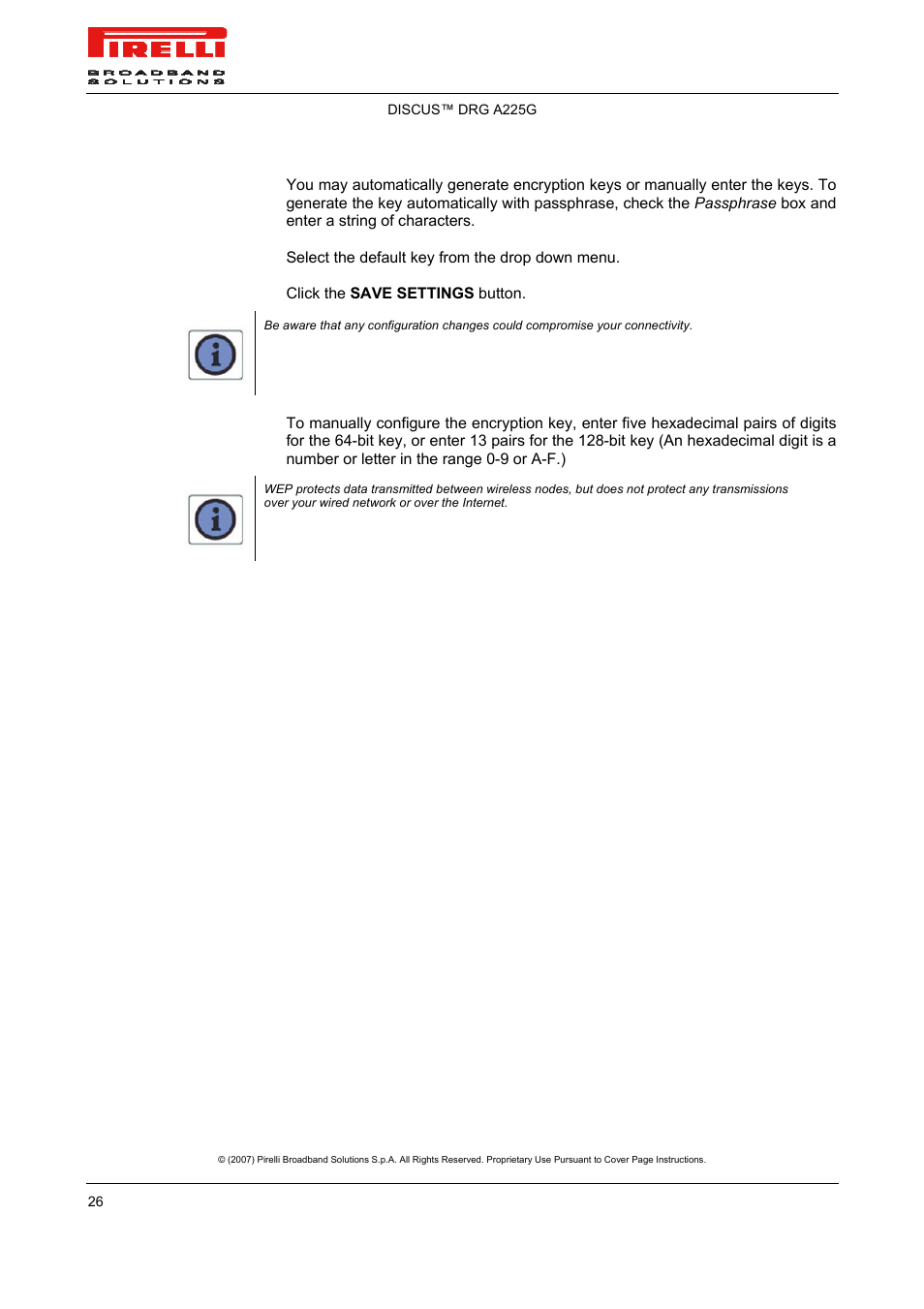 Pirelli DISCUS DRG A225G User Manual | Page 24 / 35