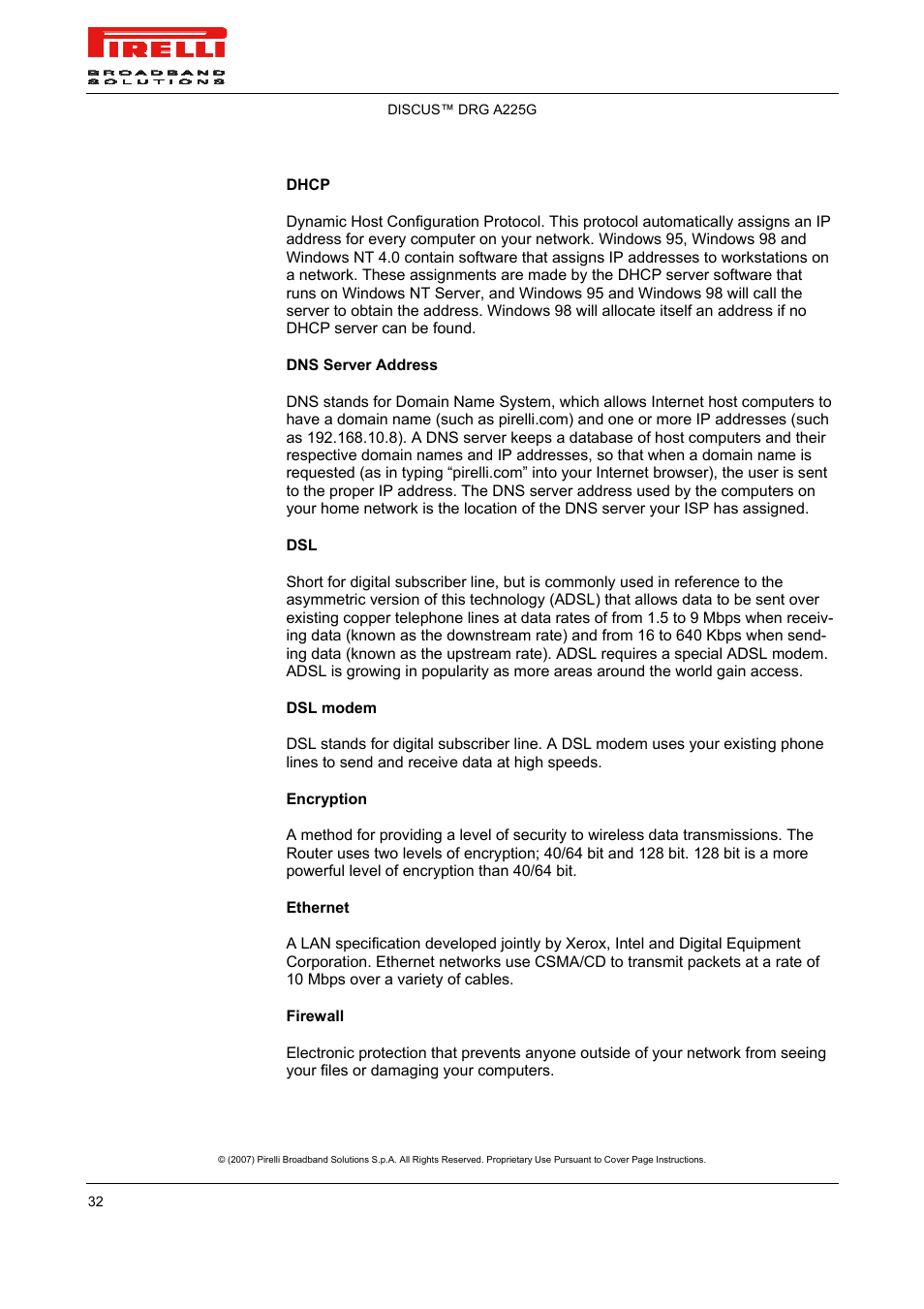 Pirelli DISCUS DRG A225G User Manual | Page 30 / 35