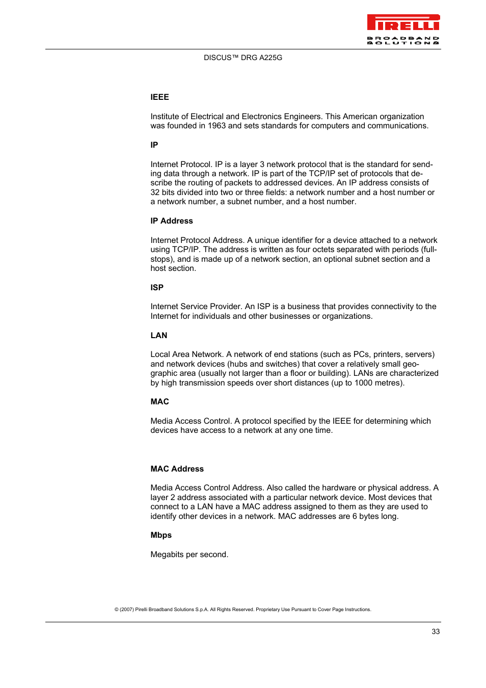 Pirelli DISCUS DRG A225G User Manual | Page 31 / 35